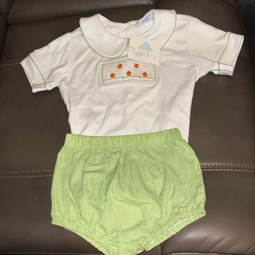 2 piece outfit with smocked pumpkins